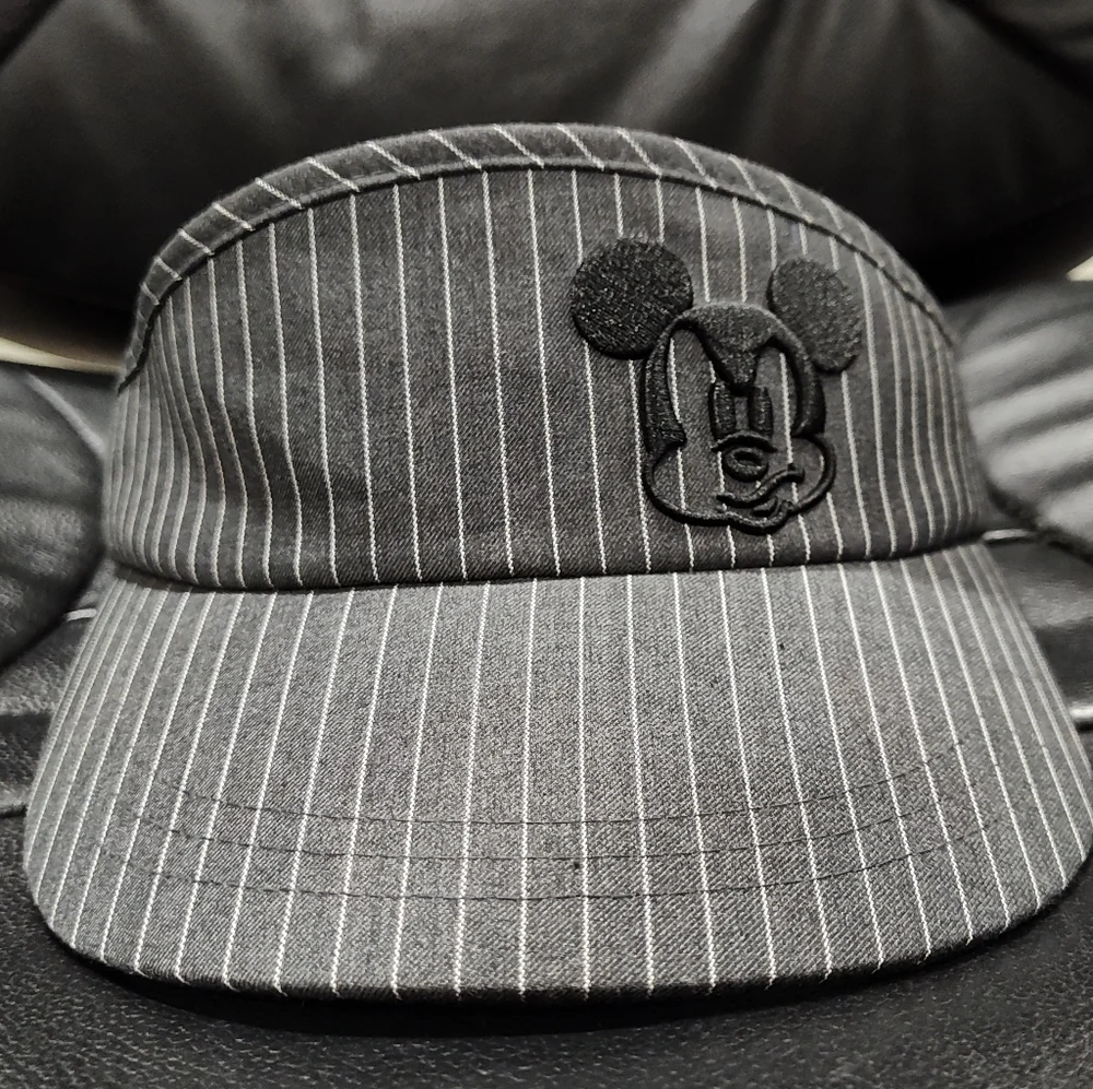 Disney Parks Mickey Mouse Black/White Pinstriped Adjustable Visor, Adult Size